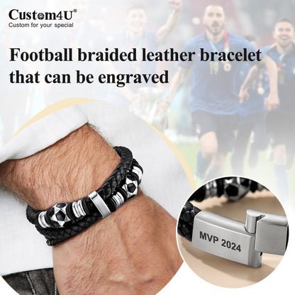 Custom4U Personalized Football Double Row Leather Bracelet