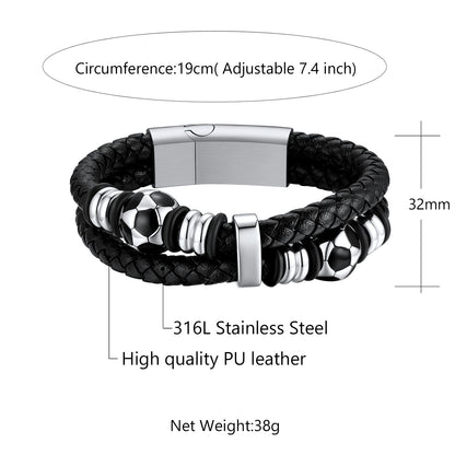 Custom4U Personalized Football Double Row Leather Bracelet