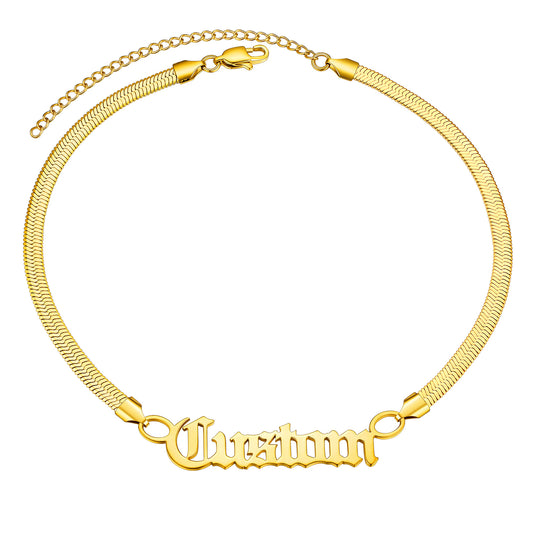 Custom4U Gold Plated Flat Chain Name Choker