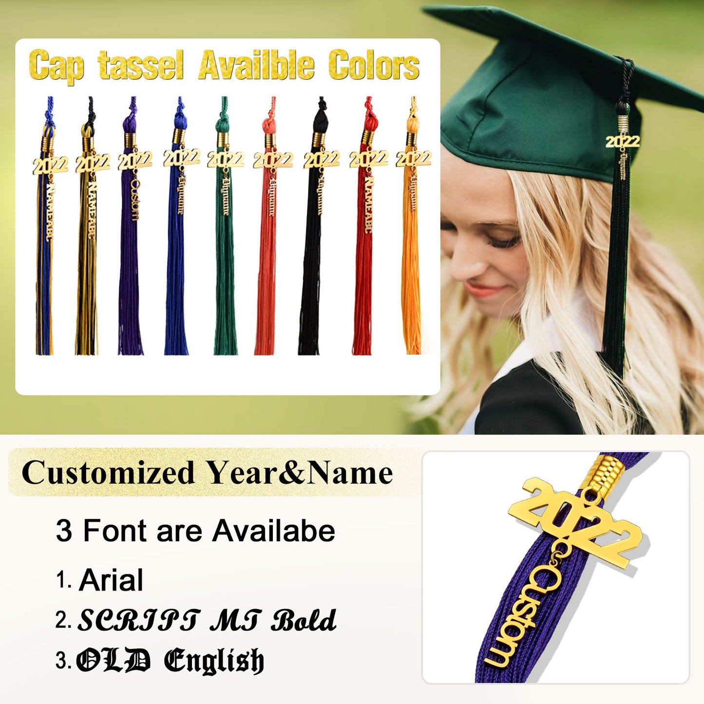 Custom4U Personalized Graduation Cap Tassel Charm With Name