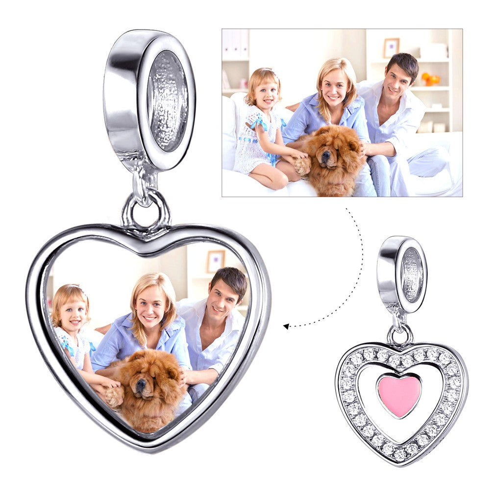 Custom4U Personalized Heart Charm with Picture for Bracelets Pendant