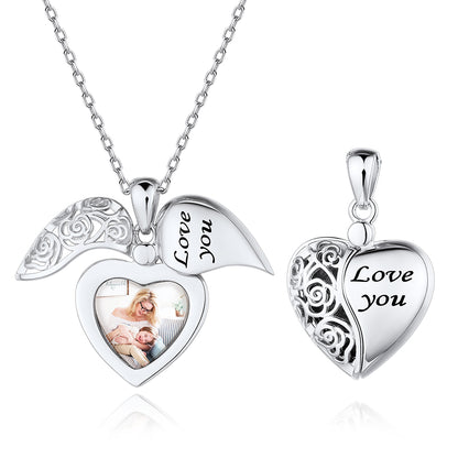 Silver Custom4U Personalized Engraved Heart Hollow Pattern Locket Necklace