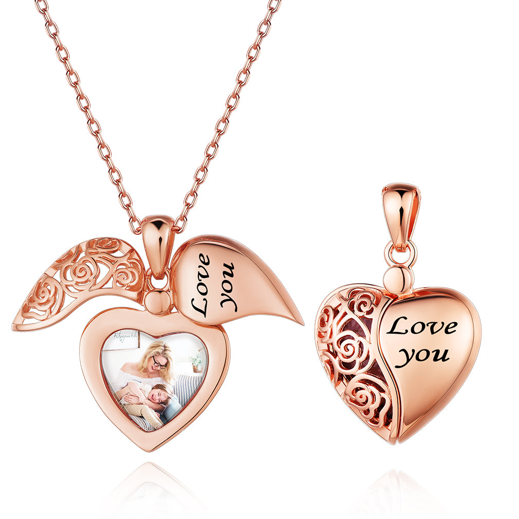 Rose Gold Custom4U Personalized Engraved Heart Hollow Pattern Locket Necklace