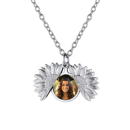 Custom4U Customized Sunflower Locket Necklace with Photo