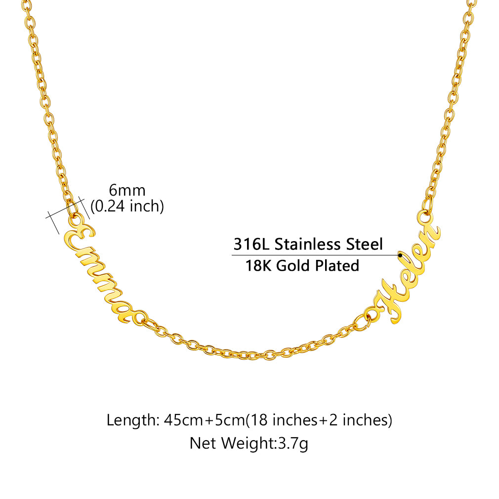 Custom4U Gold Color Engraved 2 Name Choker Necklace