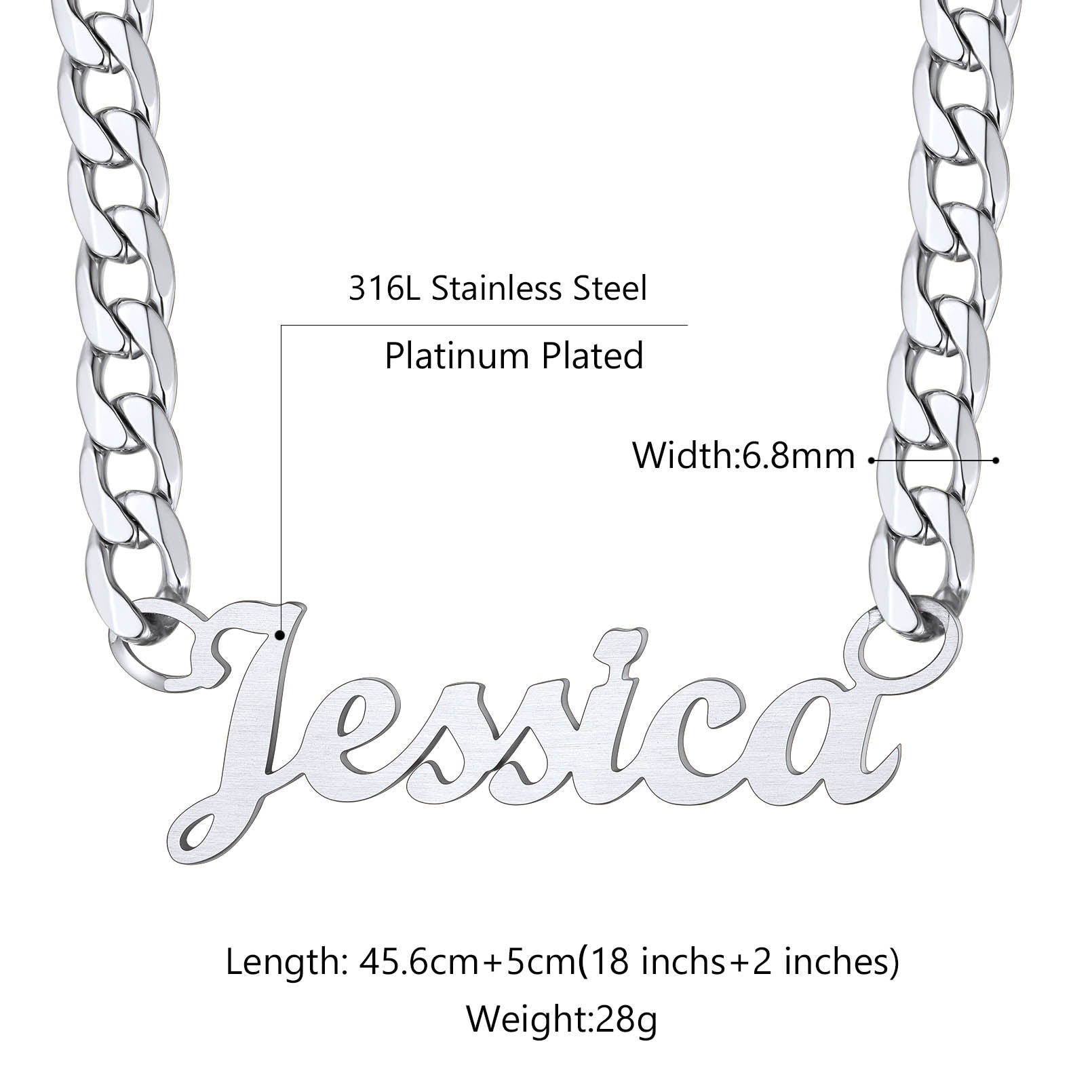 Custom4U Silver Color Engraving Name Pendant Necklace