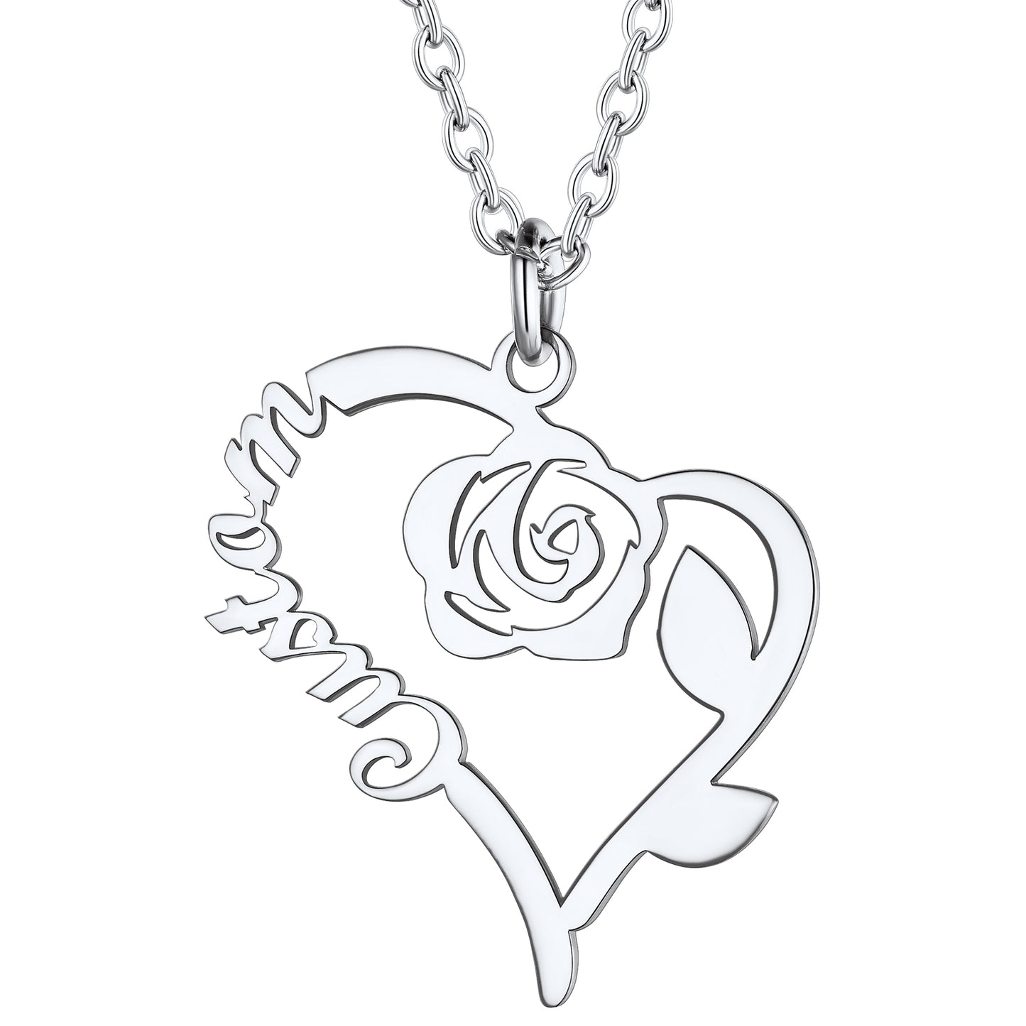 Custom4U Personalized Rose Name Necklace-silver