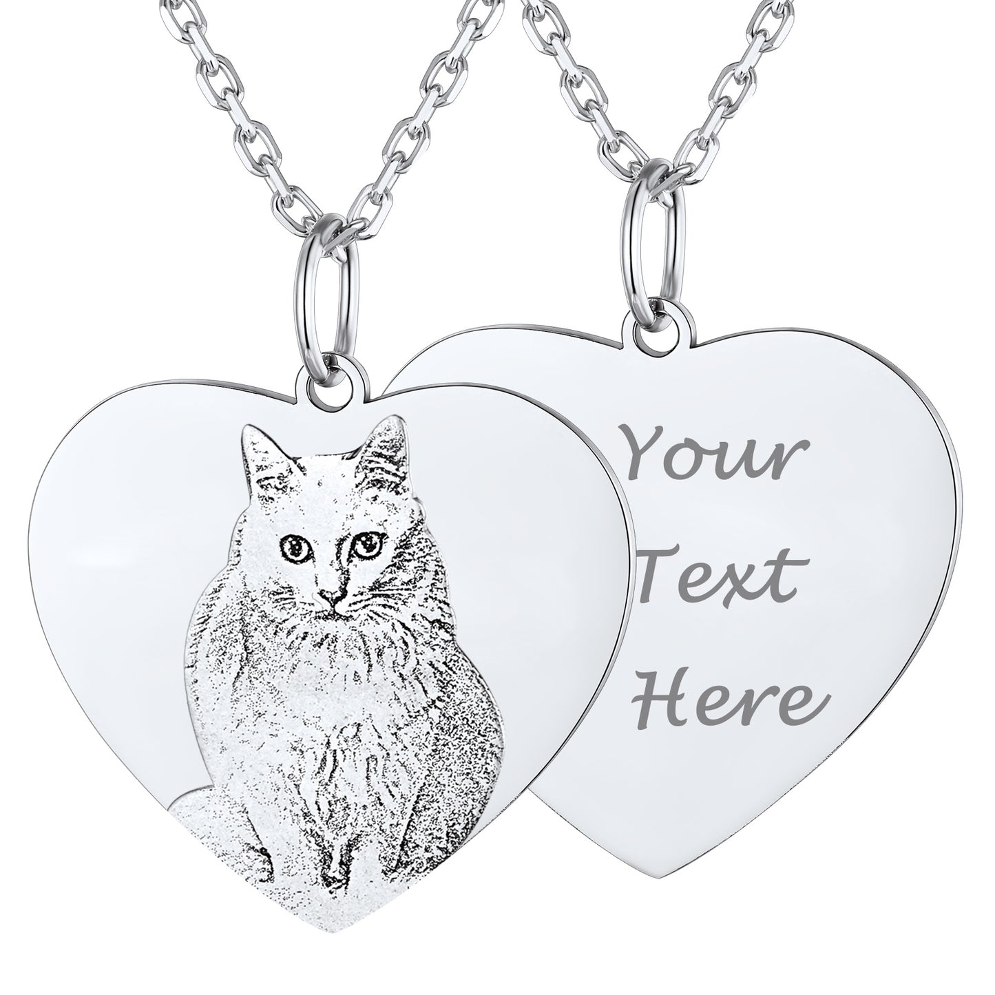 Custom4U Customized Heart Cat Portrait Picture Necklace-Silver