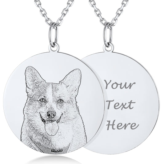 Custom4U Customized Pet Dog Cat Portrait Picture Necklace-Silver