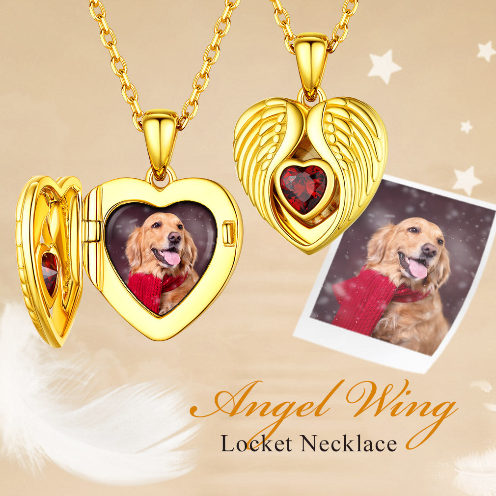 for test 2 Sterling Silver Photo Necklace Angel Wings Heart Birthstone Locket（复制）