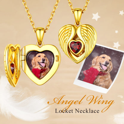 for test 2 Sterling Silver Photo Necklace Angel Wings Heart Birthstone Locket（复制）