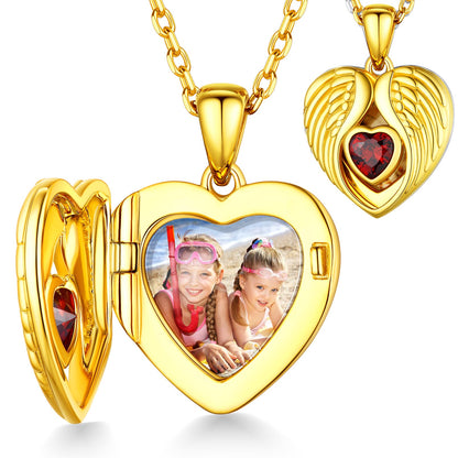 for test 2 Sterling Silver Photo Necklace Angel Wings Heart Birthstone Locket（复制）