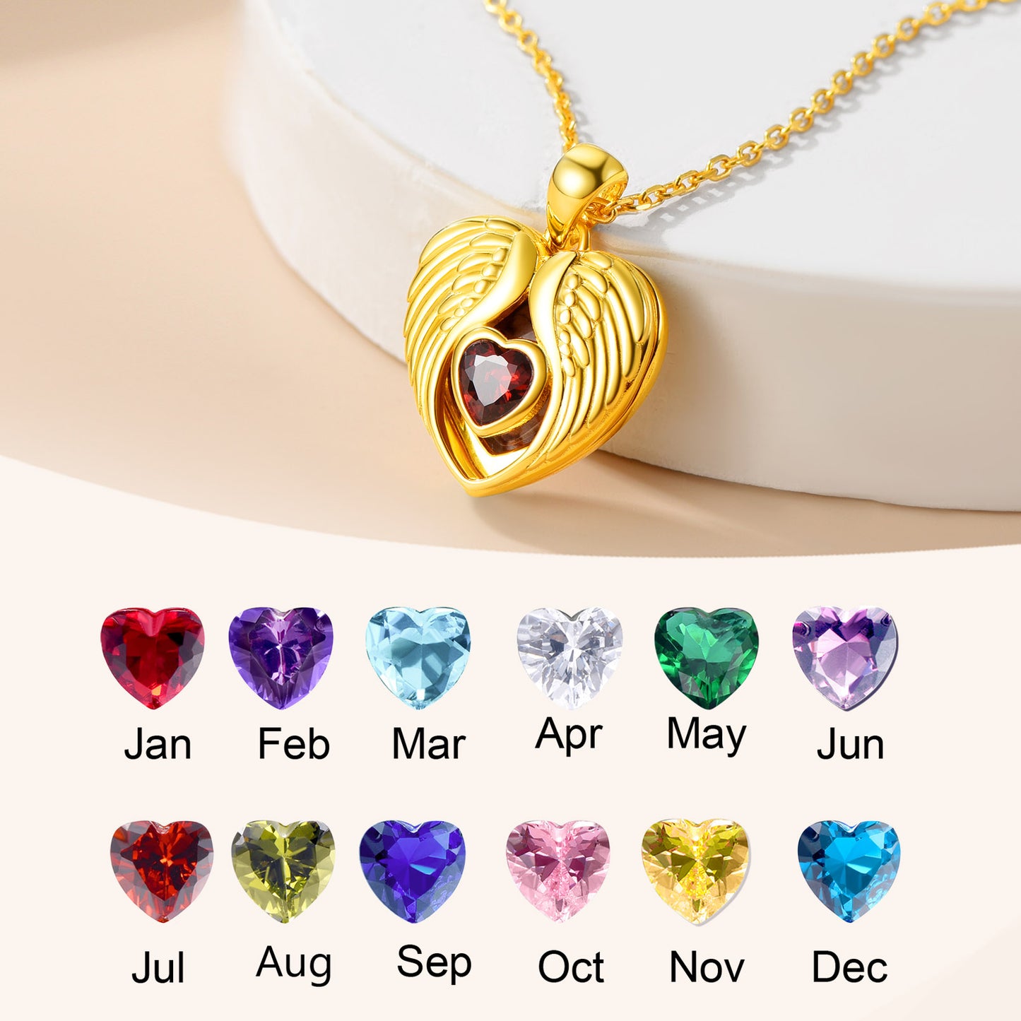 for test 2 Sterling Silver Photo Necklace Angel Wings Heart Birthstone Locket（复制）