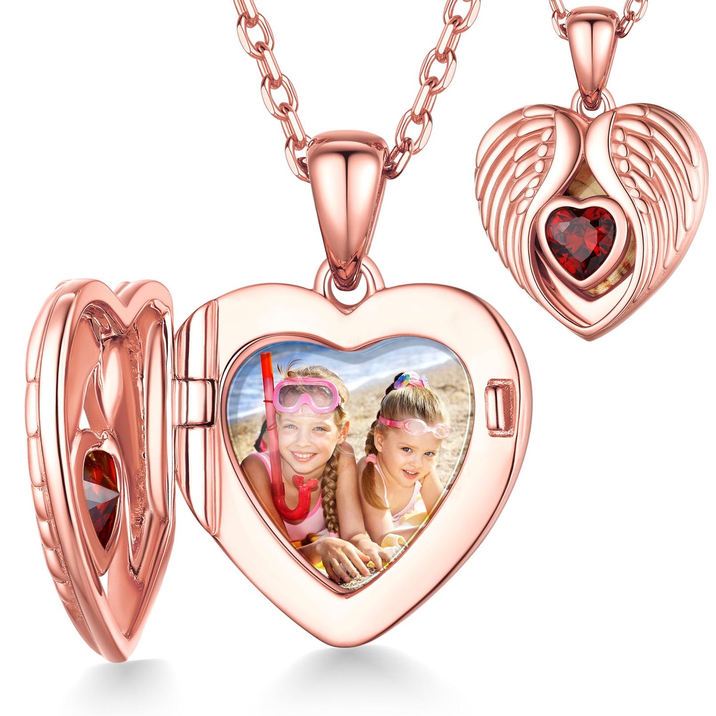 for test 2 Sterling Silver Photo Necklace Angel Wings Heart Birthstone Locket（复制）