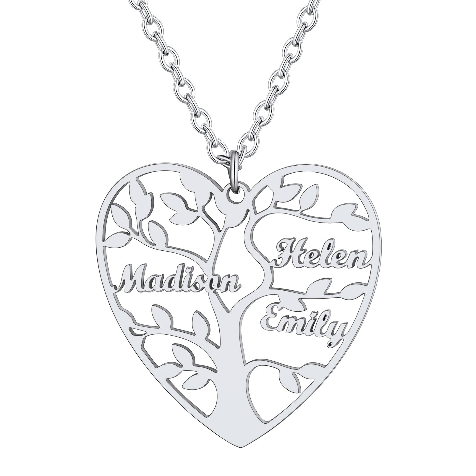 Custom4U Tree Of Life Necklace-3 names-silver