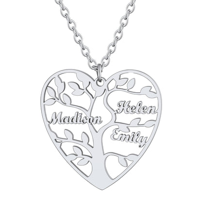 Custom4U Tree Of Life Necklace-3 names-silver