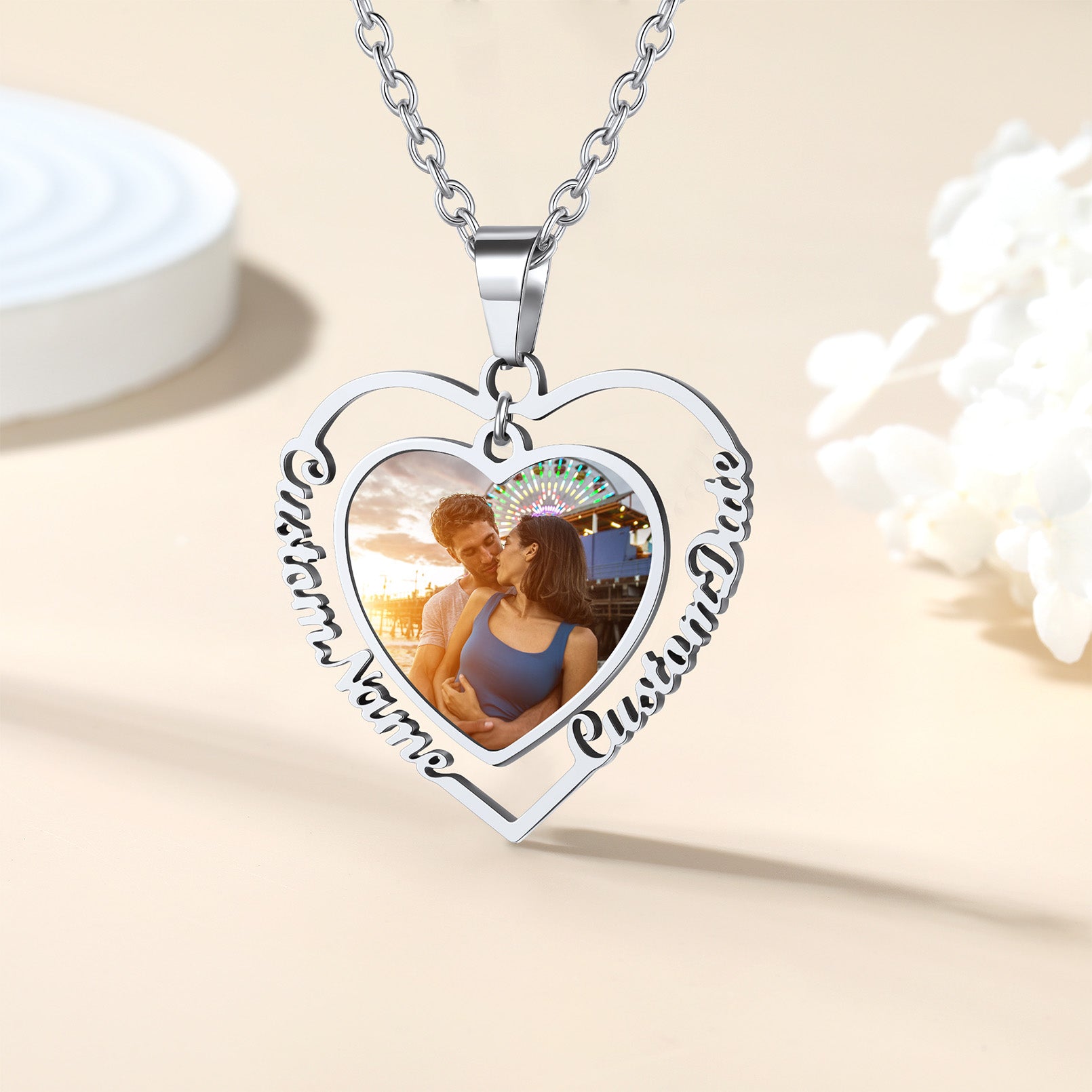 Custom4U Steel Heart Personalized Photo Necklace