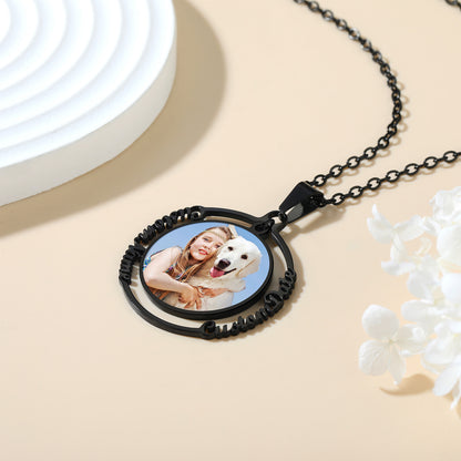 Custom4U Personalized Round Photo Necklace-Black