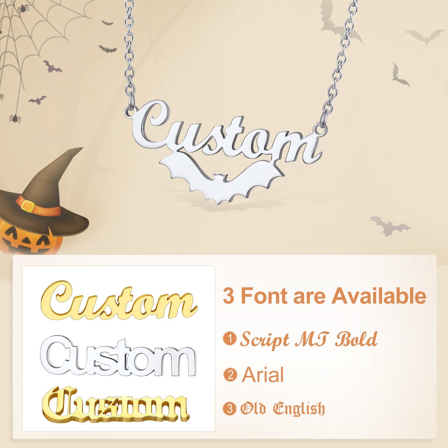 Custom4U Customized Gothic Halloween Bat Name Necklaces For Women