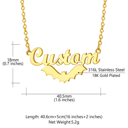 Custom4U Customized Gothic Halloween Bat Name Necklaces For Women