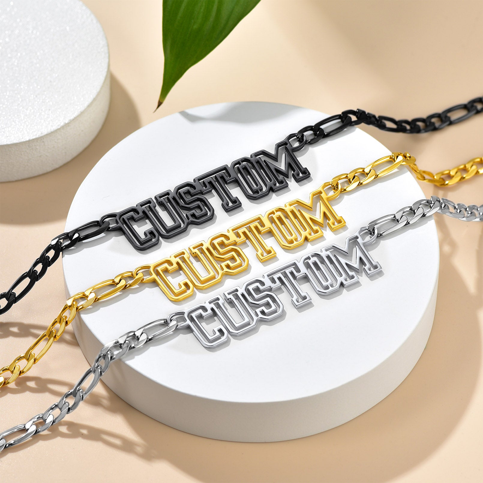 Custom4U Personalized Name Figaro Chain Necklace