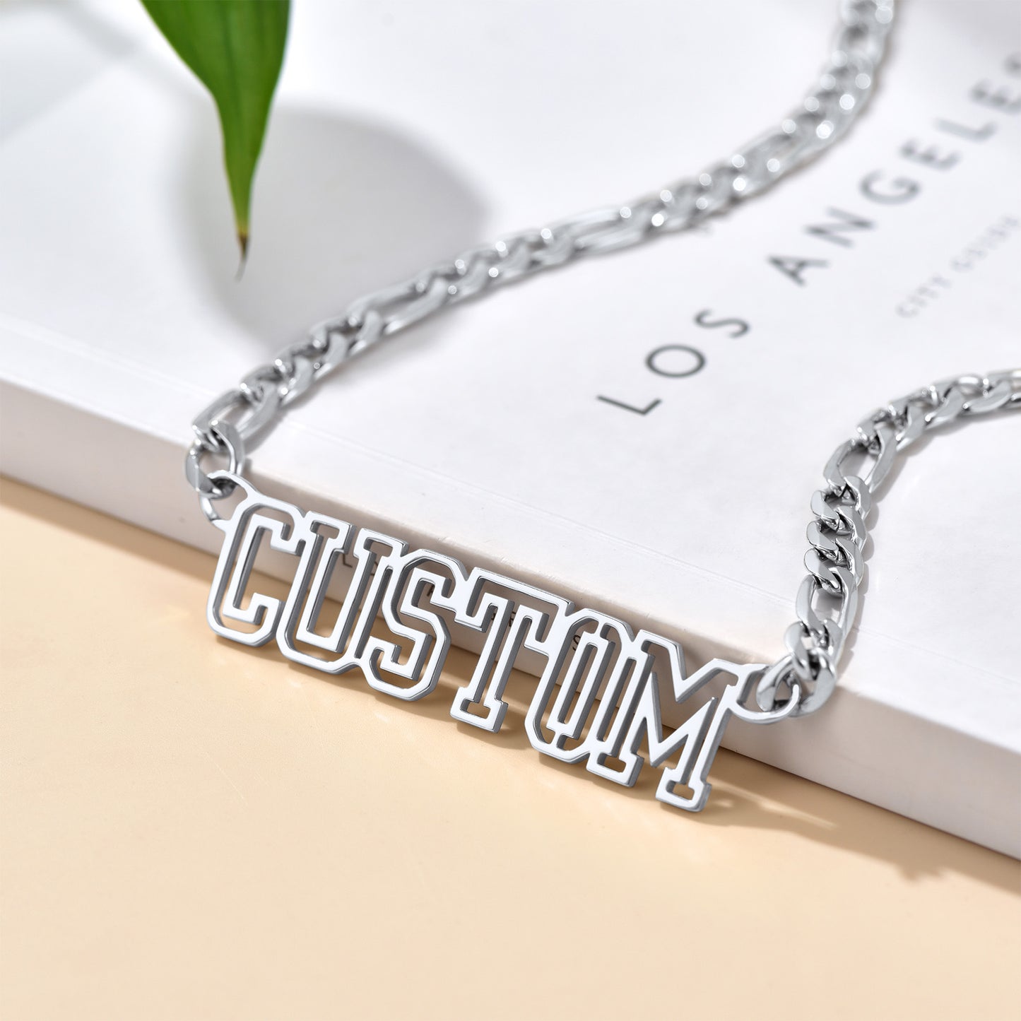 Custom4U Personalized Name Figaro Chain Necklace-Steel
