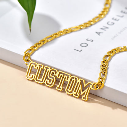 Custom4U Personalized Name Figaro Chain Necklace-Gold Plated