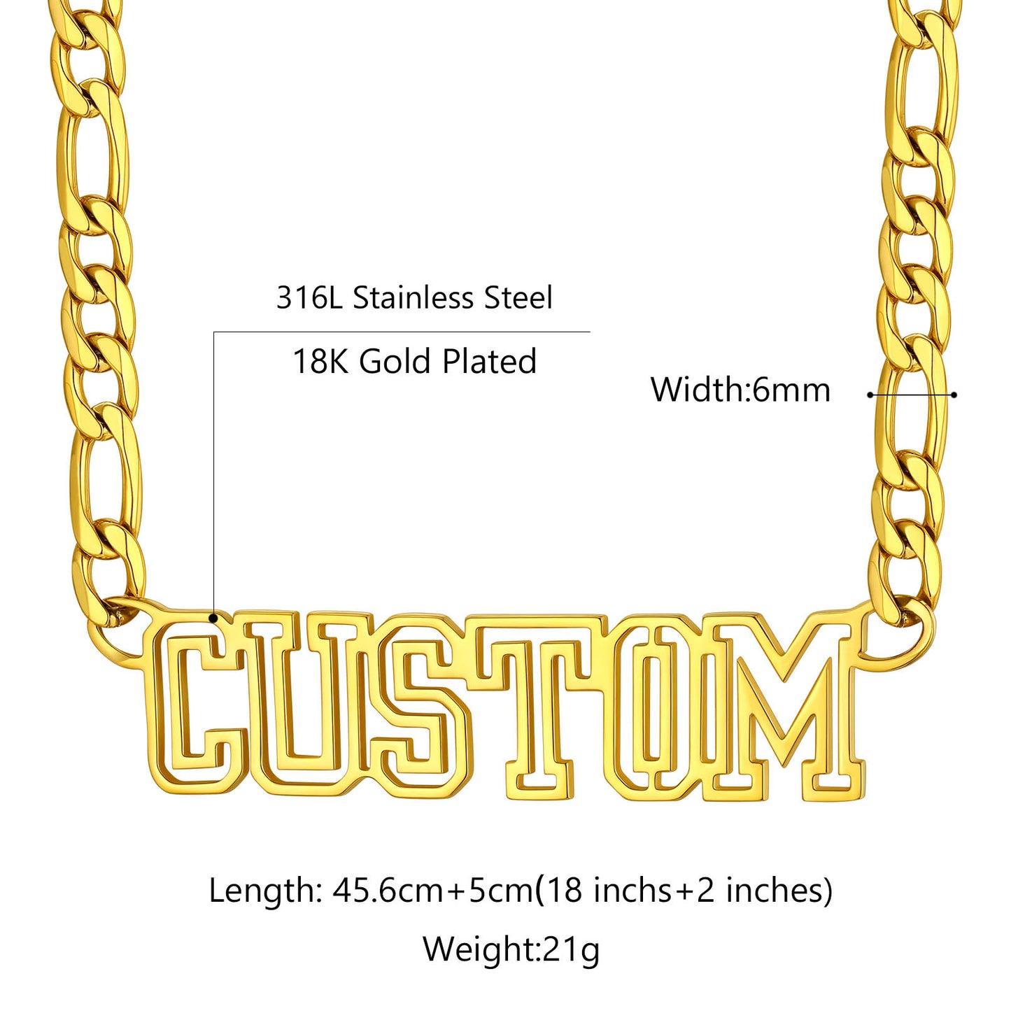 Custom4U Personalized Name Figaro Chain Necklace-Dimension Figure