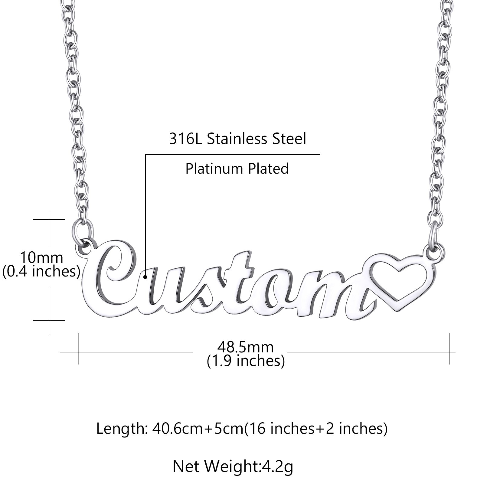 Custom4U Personalized  Heart Name Necklaces-Dimension figure