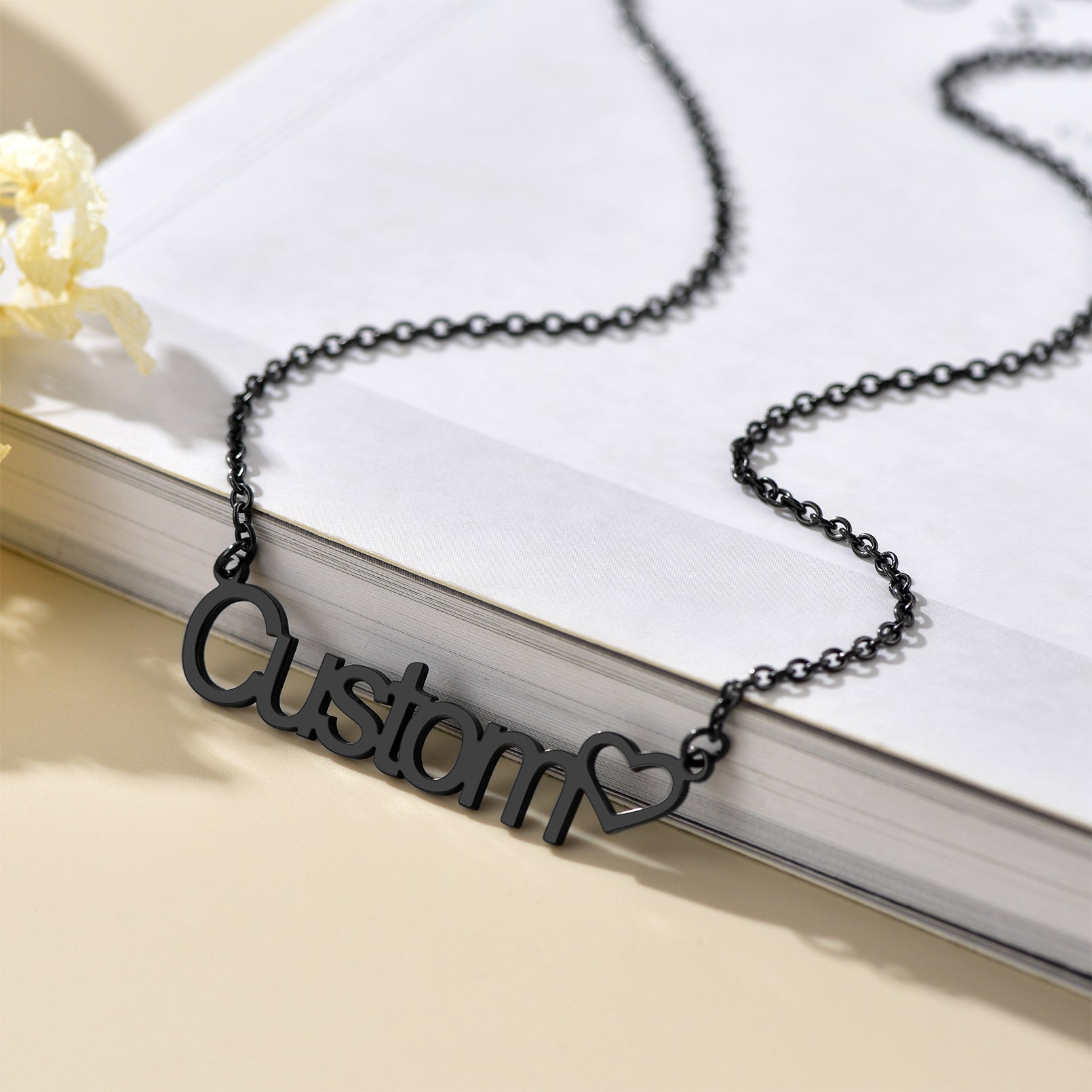 Custom4U Black Plated-Personalized  Heart Name Necklaces