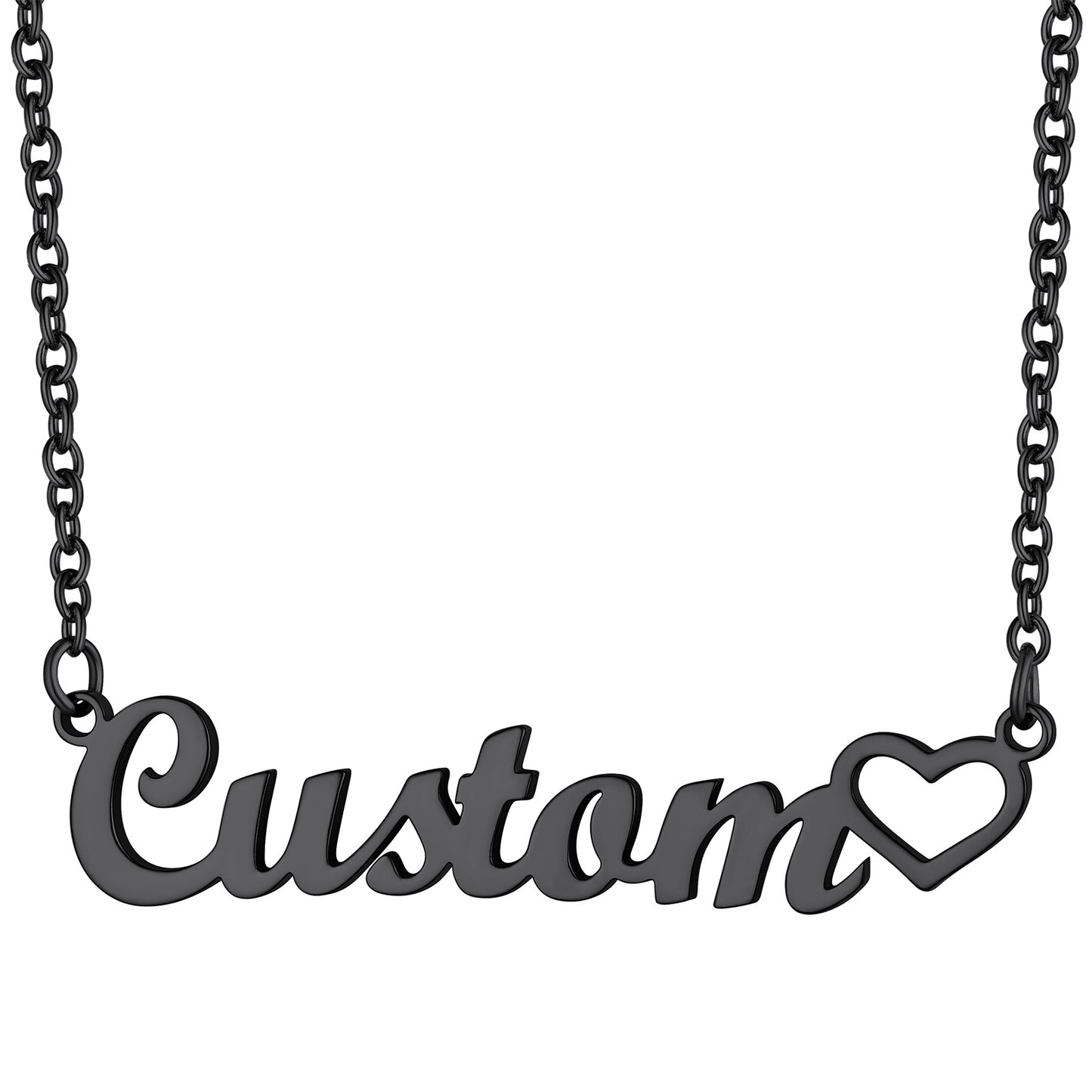 Custom4U Personalized  Heart Name Necklaces-Black Plated