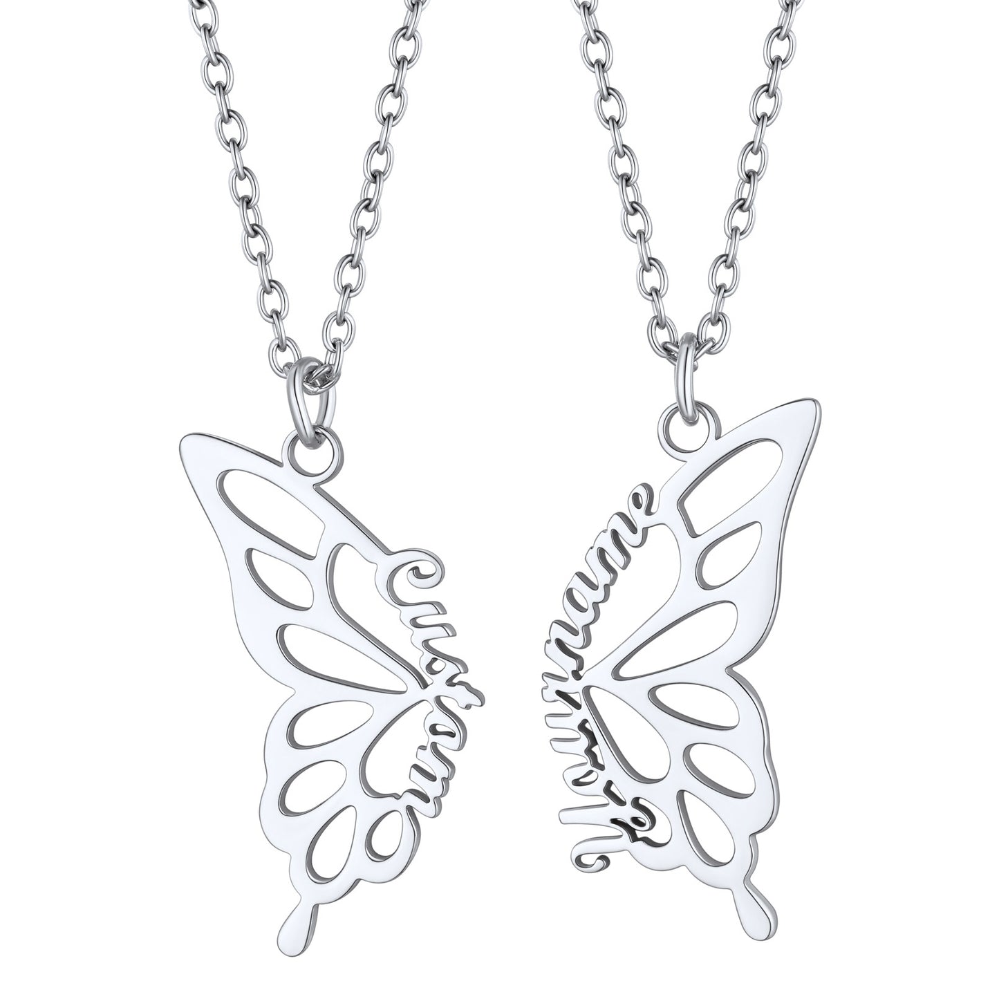 Custom4U Butterfly Friendship Personalized Name Necklace-Steel