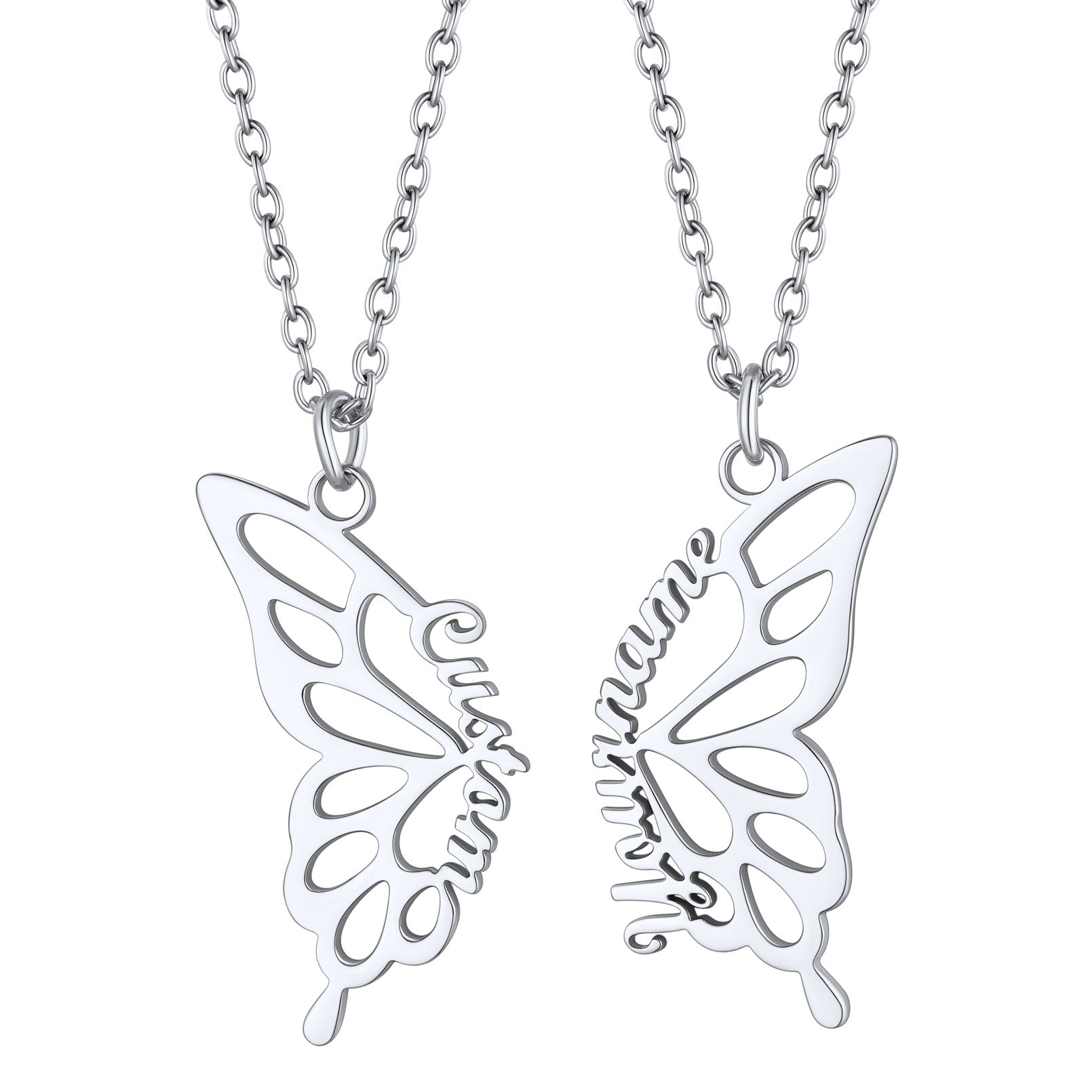Custom4U Butterfly Friendship Personalized Name Necklace-Steel