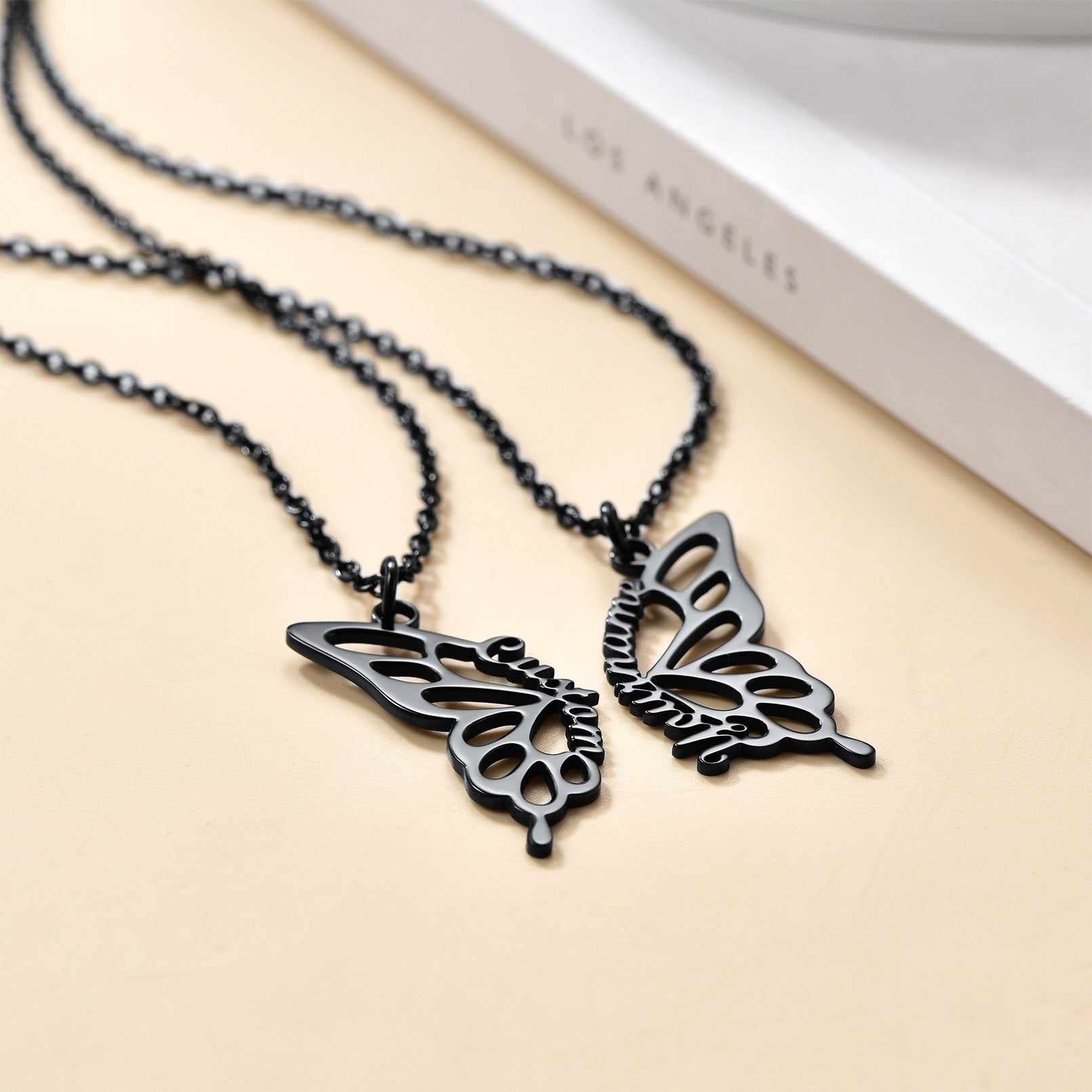 Custom4U Butterfly Friendship Personalized Necklace-Black