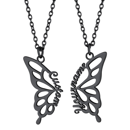 Custom4U Butterfly Friendship Personalized Name Necklace-Black
