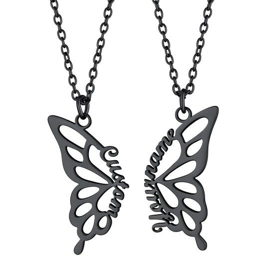 Custom4U Butterfly Friendship Personalized Name Necklace-Black