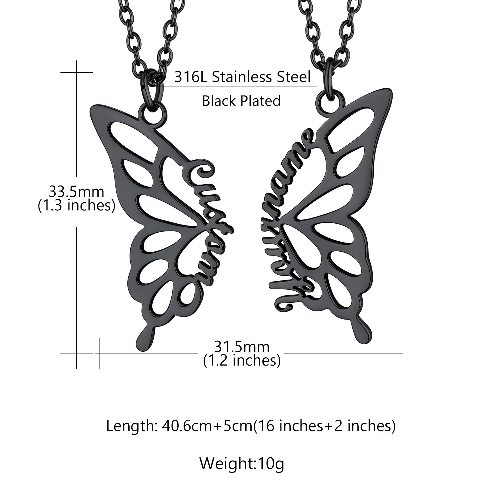 Custom4U Butterfly Friendship Personalized Name Necklace-Dimension Figure