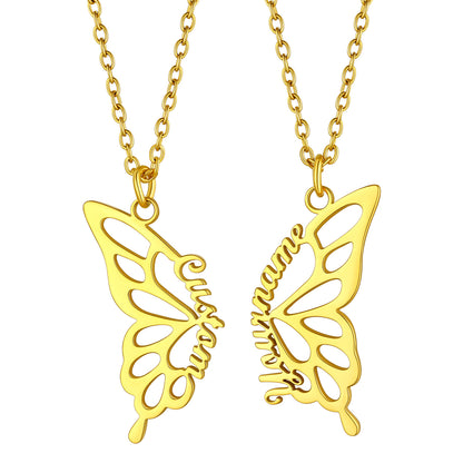 Custom4U Butterfly Friendship Personalized Name Necklace-Gold