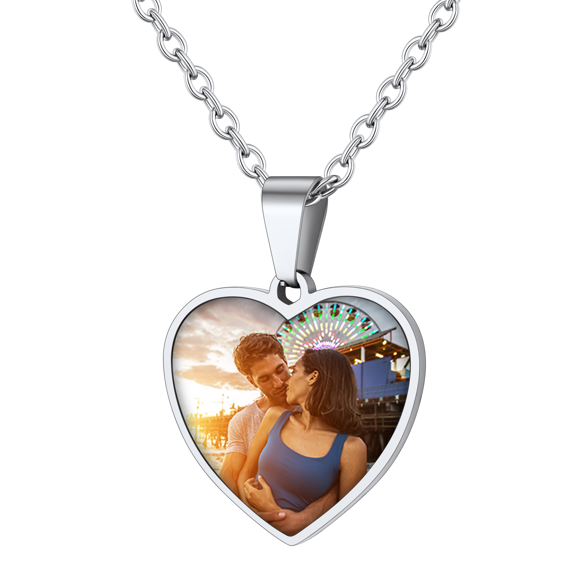  Custom4U Customized Heart Photo Fingerprint Necklace-Silver