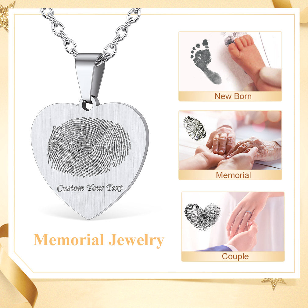 Custom4U Customized Heart Photo Fingerprint Necklace