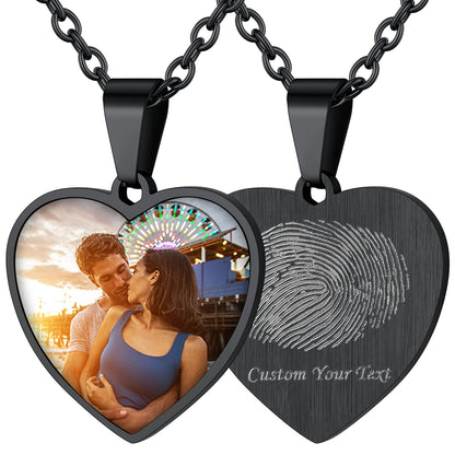 Custom4U Customized Heart Photo Fingerprint Necklace For Women