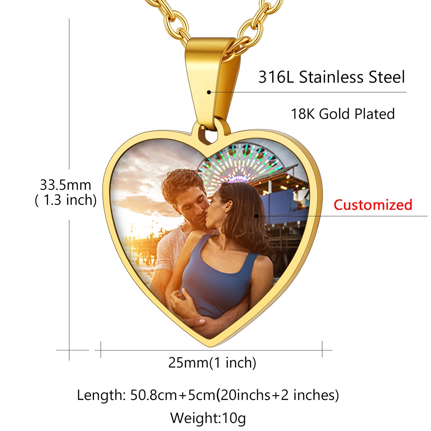 Custom4U Customized Unique Heart Photo Fingerprint Necklace-Dimension Figure