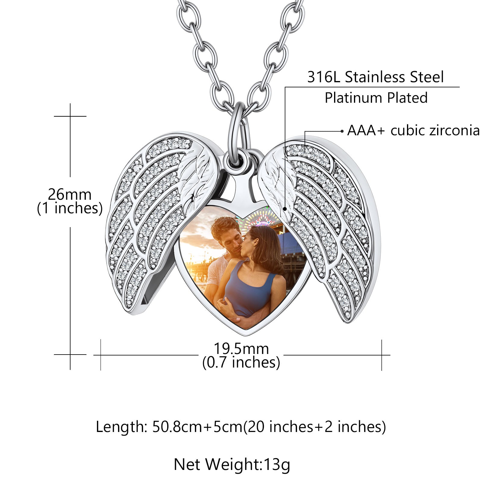 Custom4U Personalized Heart Locket Necklace-Dimension Figure