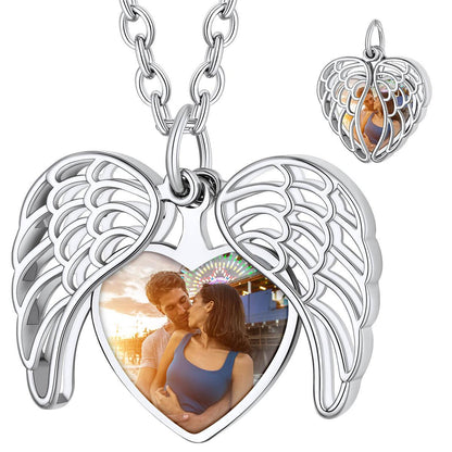 Custom4U Personalized Angel Wings Heart Locket
