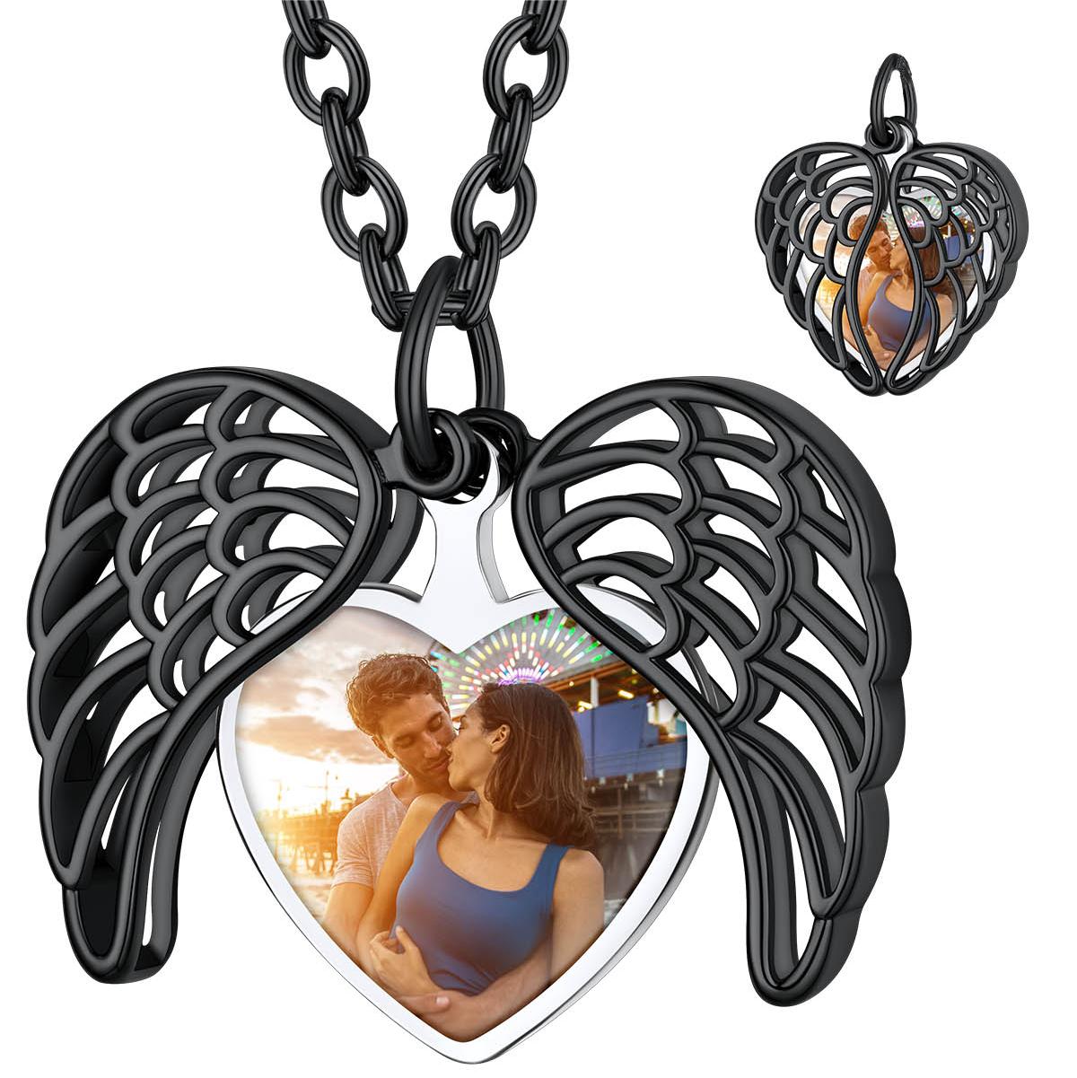 Custom4U Personalized Angel Wings Heart Locket Necklace
