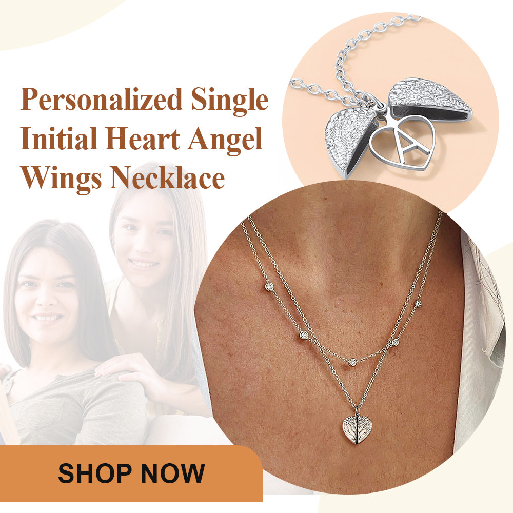 Custom4U Personalized Single Initial Heart Angel Wings Necklace