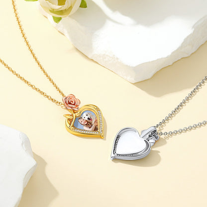 Custom4U Customized Rose Heart Photo Necklace