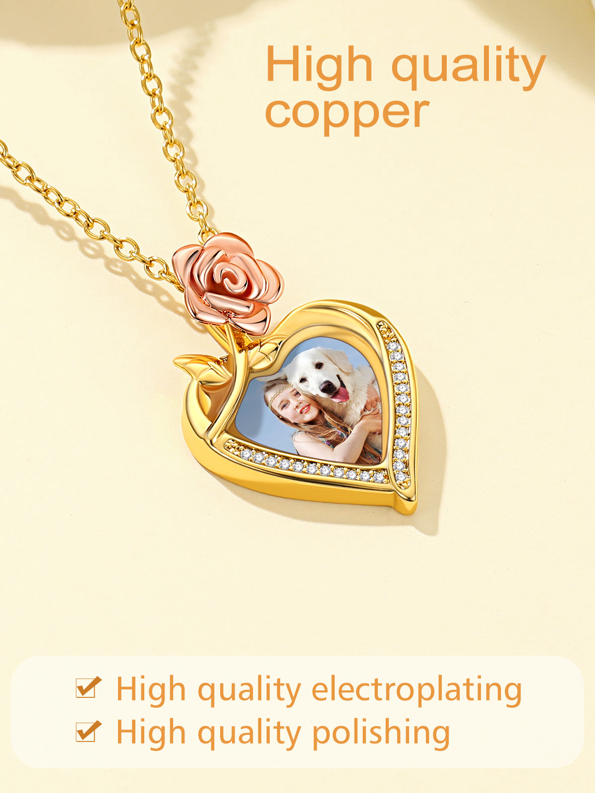 Custom4U Rose Heart Photo Necklace