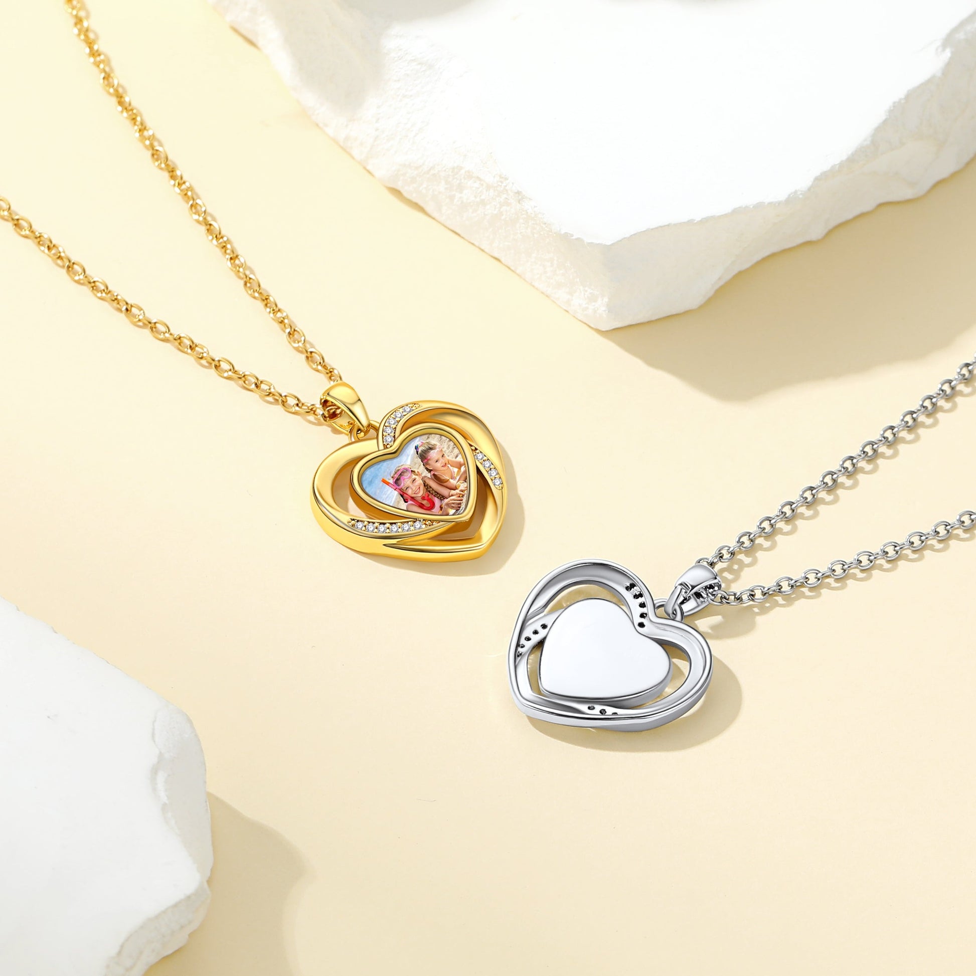 Custom4U Customized Heart in Heart Photo Necklace