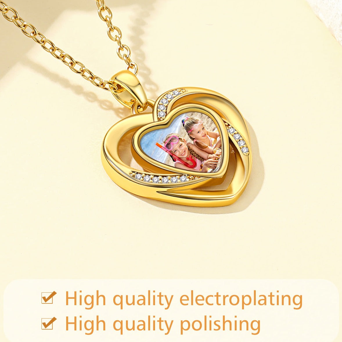 Custom4U Customized Double Heart Photo Necklace